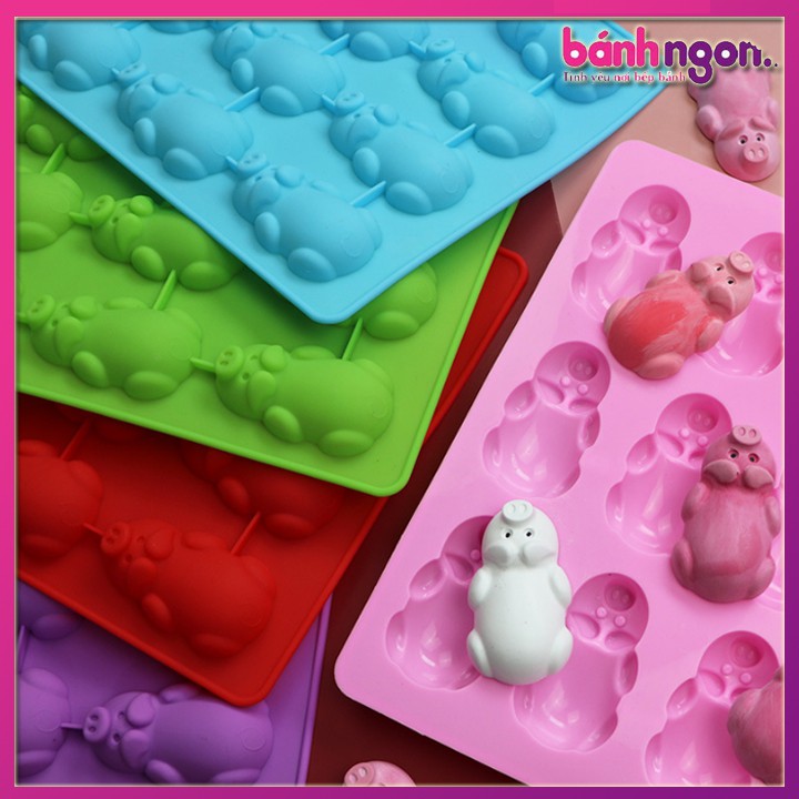 Khuôn Silicon Làm Kẹo Dẻo/Khuôn Silicon Thạch, Socola Mặt Heo Biểu Cảm