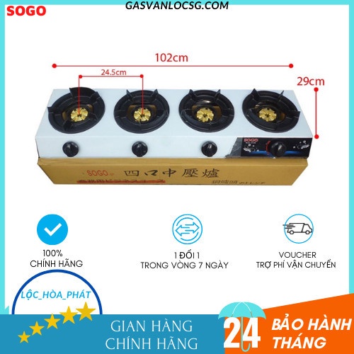 Bếp Khè Ga 4 Lò Bán Công Nghiệp SOGO GT-208S4-Ngọn Lửa Xanh-Hàng Chính Hãng