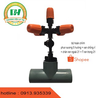 Combo 5 béc phun sương 5 hướng - van chống rỉ - ren ngoài 21 - t21