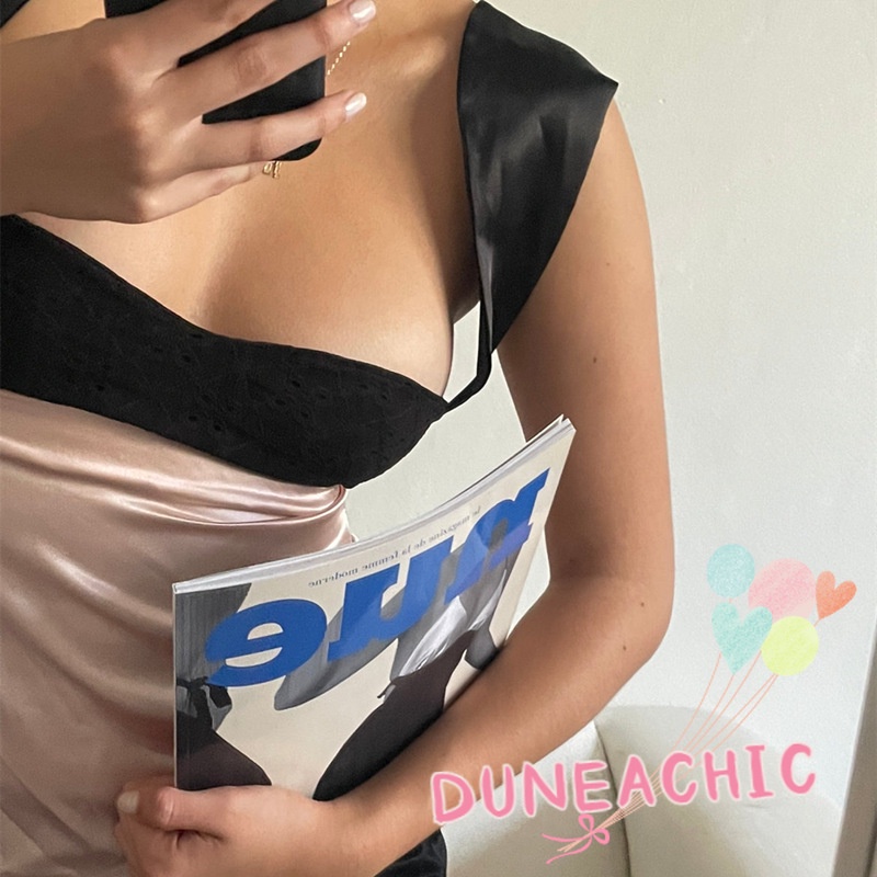 DUNEA Áo Hai Dây Dáng Ngắn Hở Lưng Màu Sắc Tương Phản Thời Trang Quyến Rũ Cho Nữ DUNEA715