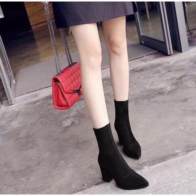 Boot cao cổ da lộn ( gót đen + gót bạc)