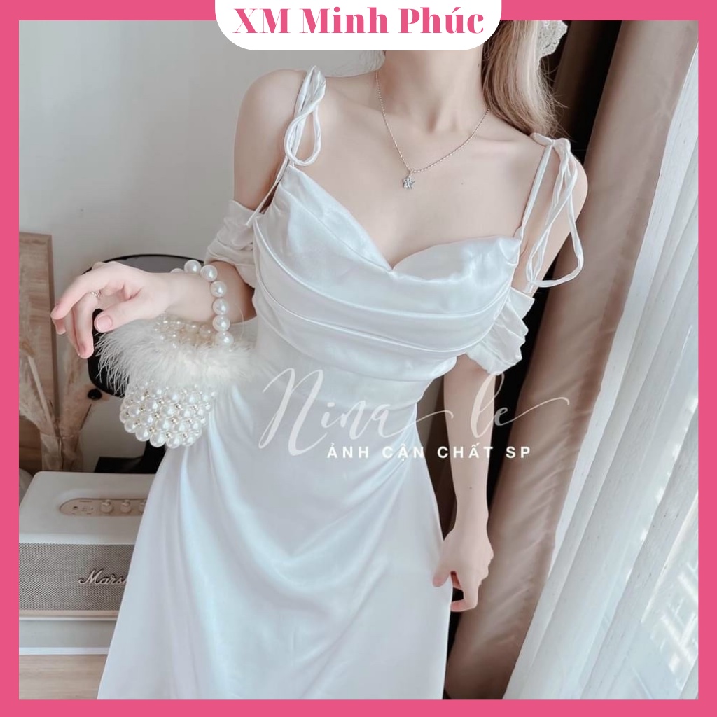 Đầm Midi Trắng,đầm 2 Dây Dáng Xòe Ôm Dáng Body Thiết Kế Xếp Ly Nhún Ngực Tiểu Thư Dự Tiệc Dạo Phố Sang Chảnh Quyến Rũ Th