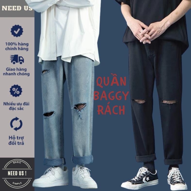 Quần jean BAGGY RÁCH GỐI ống rộng chất bò cao cấp, jean nam thoải mái co giãn cực đẹp !