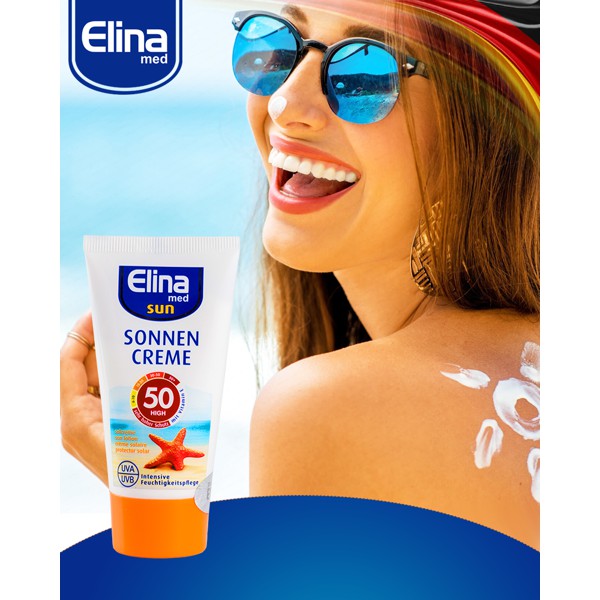 MỸ PHẨM CHÍNH HÃNG ĐỨC - Kem chống nắng SPF 50 Elina med 50ml ngăn ngừa 2 tia tử ngoại UVA, UVB cùng vitamin