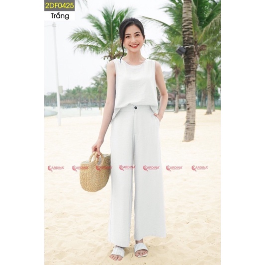 Đồ bộ nữ CARDINA chất đũi xước cao cấp bộ mặc nhà áo sát nách quần dài màu sắc tinh tế 2DF04