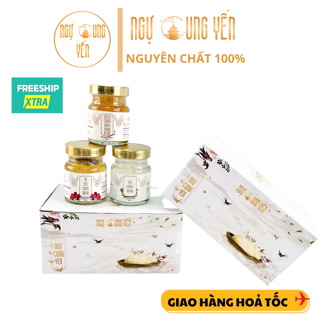 [Yến Sào Ngự Cung] Set 6 Hũ Quà Tặng Tổ Yến Chưng Sẵn Mix (saffron, táo đỏ, không đường,hạt sen,đông trùng,đường phèn))