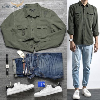 Áo Sơ Mi Nam Rách Cổ Bẻ, chất vải DENIM, dễ kết hợp với quần jean hỗ trợ 40k đơn hàng từ"200k" tại Shopee