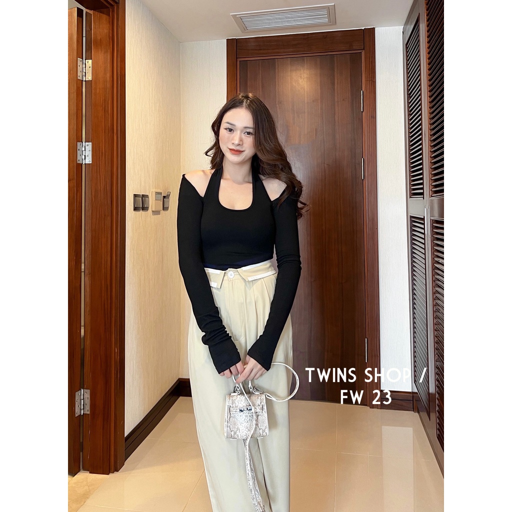Áo len thun khoét vai cổ yếm 7466 (có thể kéo vai lên)