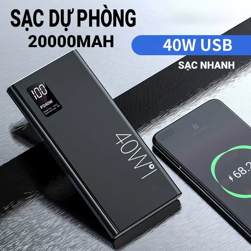 Pin sạc dự phòng 20000mah sạc nhanh 40W YICOO màn hình LED