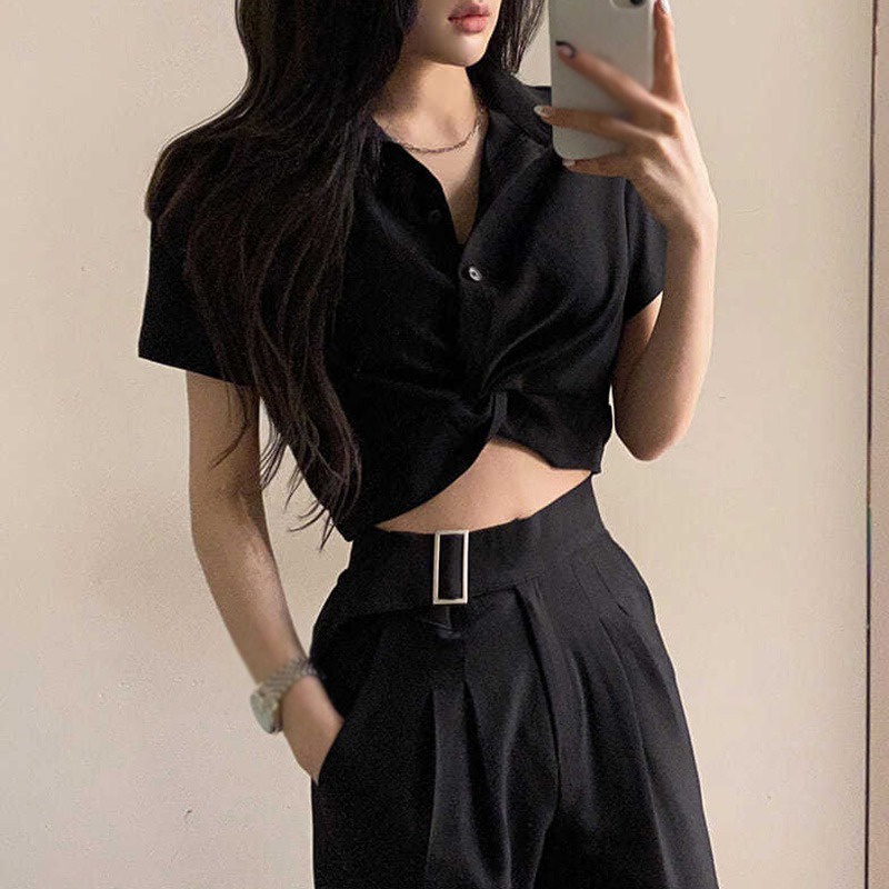 Áo Sơ Mi Tay Ngắn Cổ Bẻ Màu Sắc Thanh Lịch Dành Cho Nữ