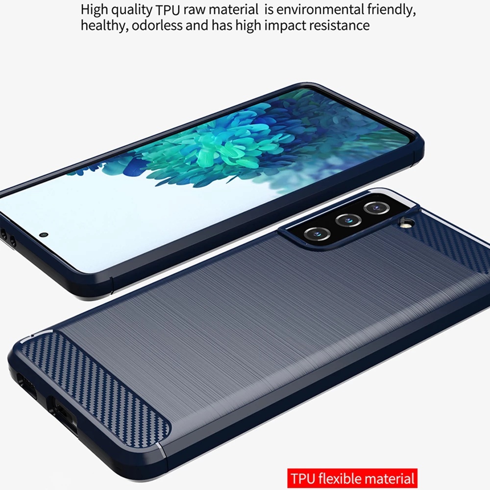 Carbon Fiber Phone Case For Samsung Galazy S21 FE 5G Ultra Plus + Silicone Bumper shockproof Casing Cover