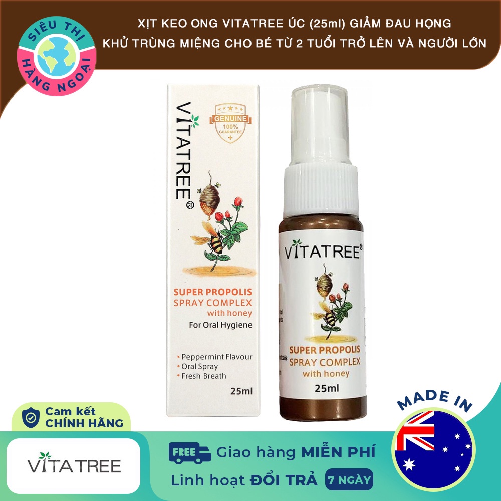 Xịt keo ong Vitatree Super Propolis Spray complex with Honey 25ml