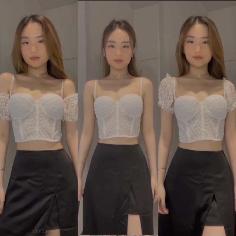 Áo Corset lưới thêu có mút