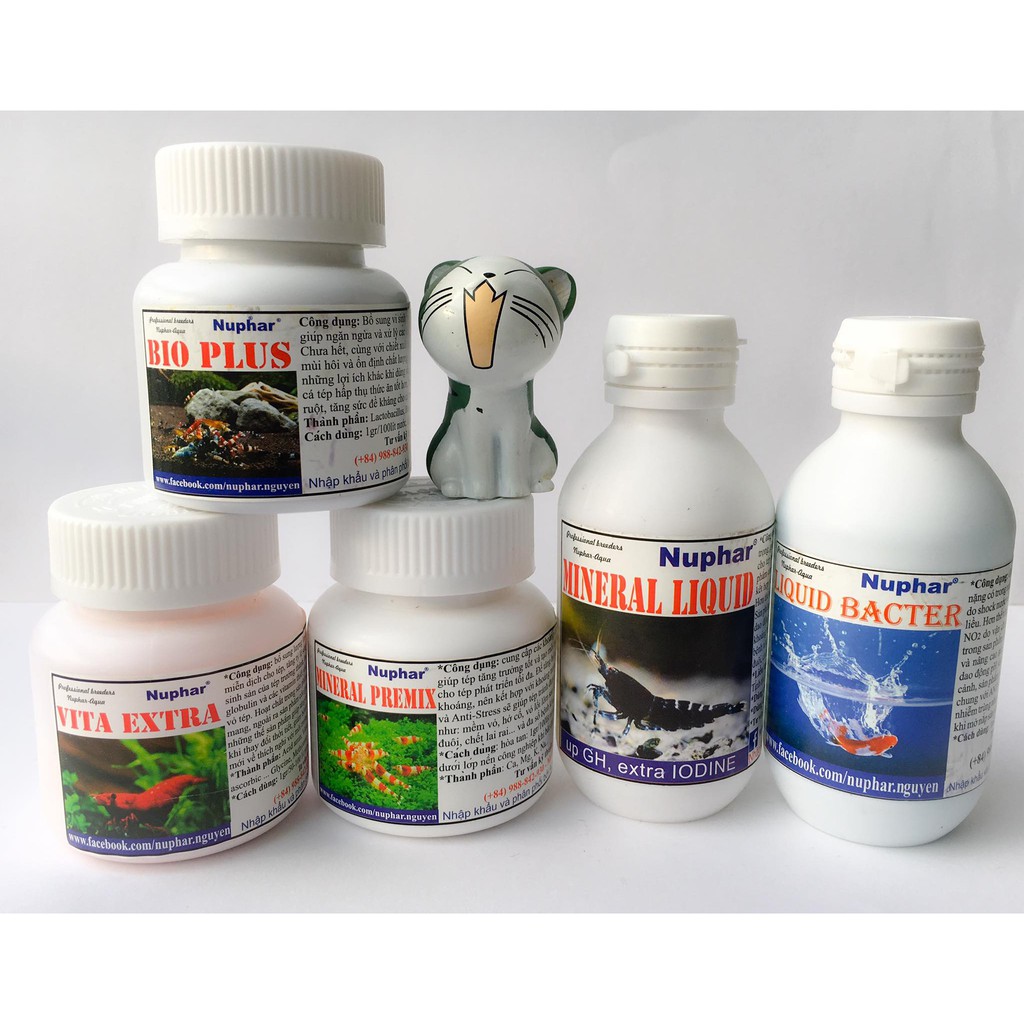 Bộ 5 sản phẩm Nuphar - Bí Quyết Giúp Cá Khỏe - Anti Bio - Liquid Bacter - Mineral Premix- Vita Extra - Bio Plus