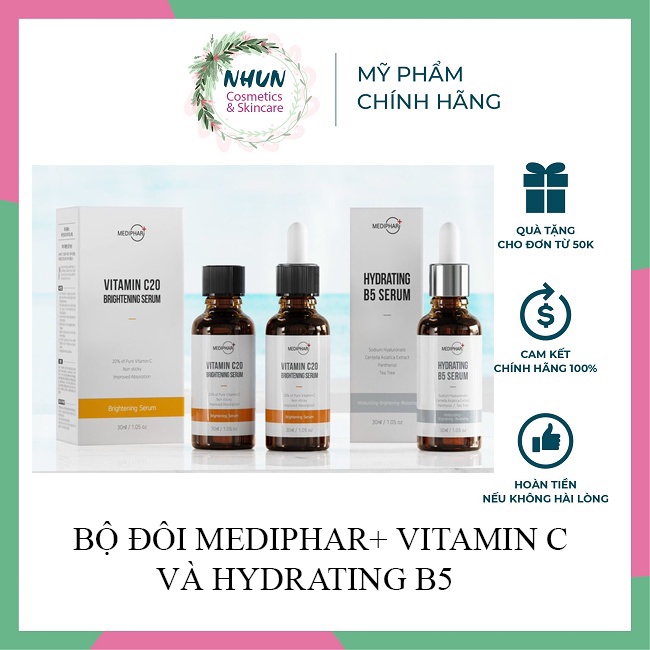 [CHÍNH HÃNG] Bộ đôi Serum Hydrating B5 &amp; Vitamin C MEDIPHAR+ Cấp ẩm, Phục hồi, Sáng da, Mờ thâm nám 30ml