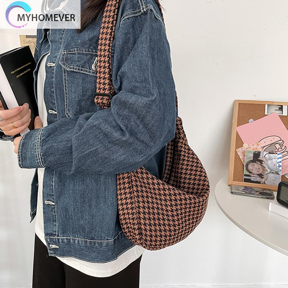 túi Retro Plaid Pattern Shoulder Handbag Women Woollen Messenger Dumpling Bags nữ