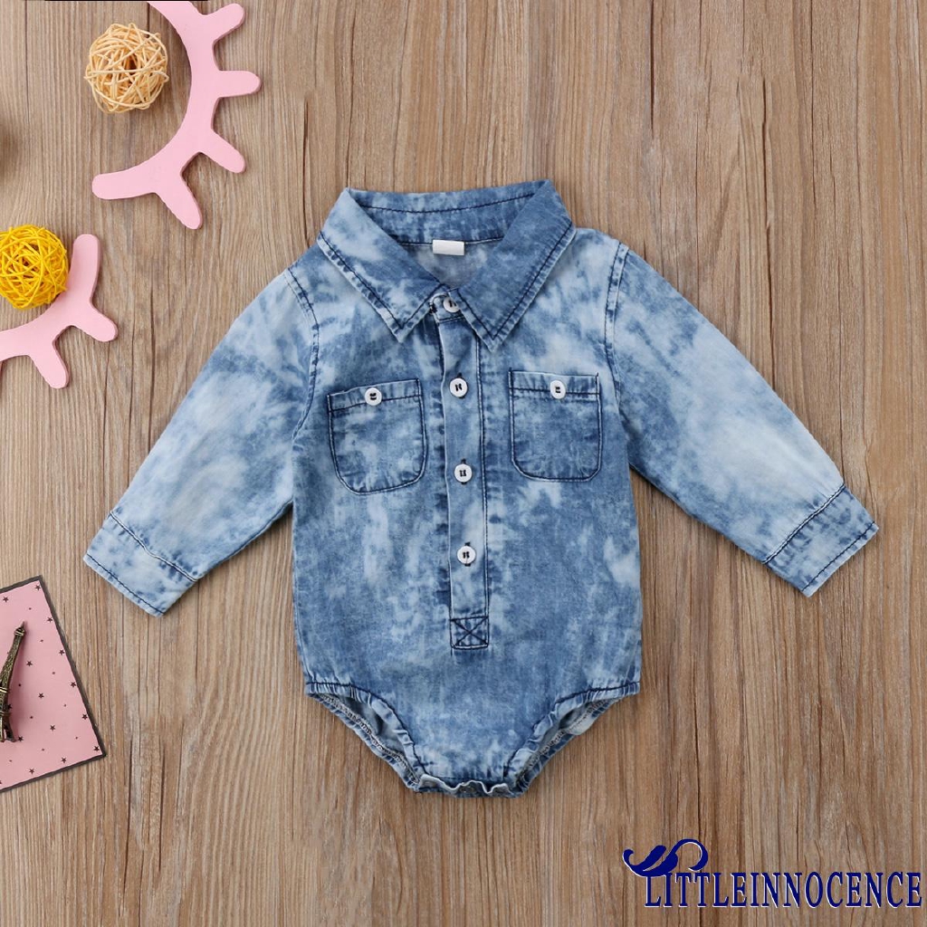 Áo liền mảnhdài tay vải denim thời trang cho bé