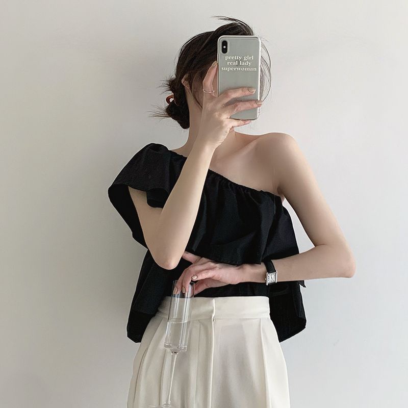 (SẴN) Áo thô lệch vai đen