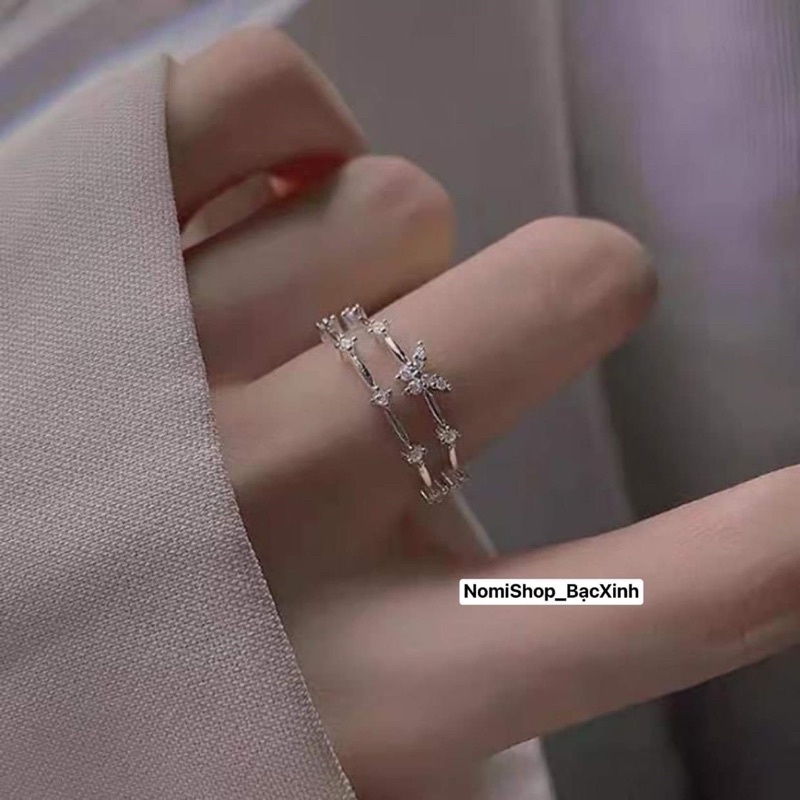 Nhẫn nữ bạc hình hồ điệp đốt dáng kép nhẹ nhàng xinh xắn Mainomi Shop Bạc Xinh