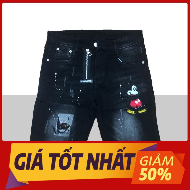 Quần bò ngố Dsq2 Mickey khoá lệch - Quần Short jean - Quần short nam !