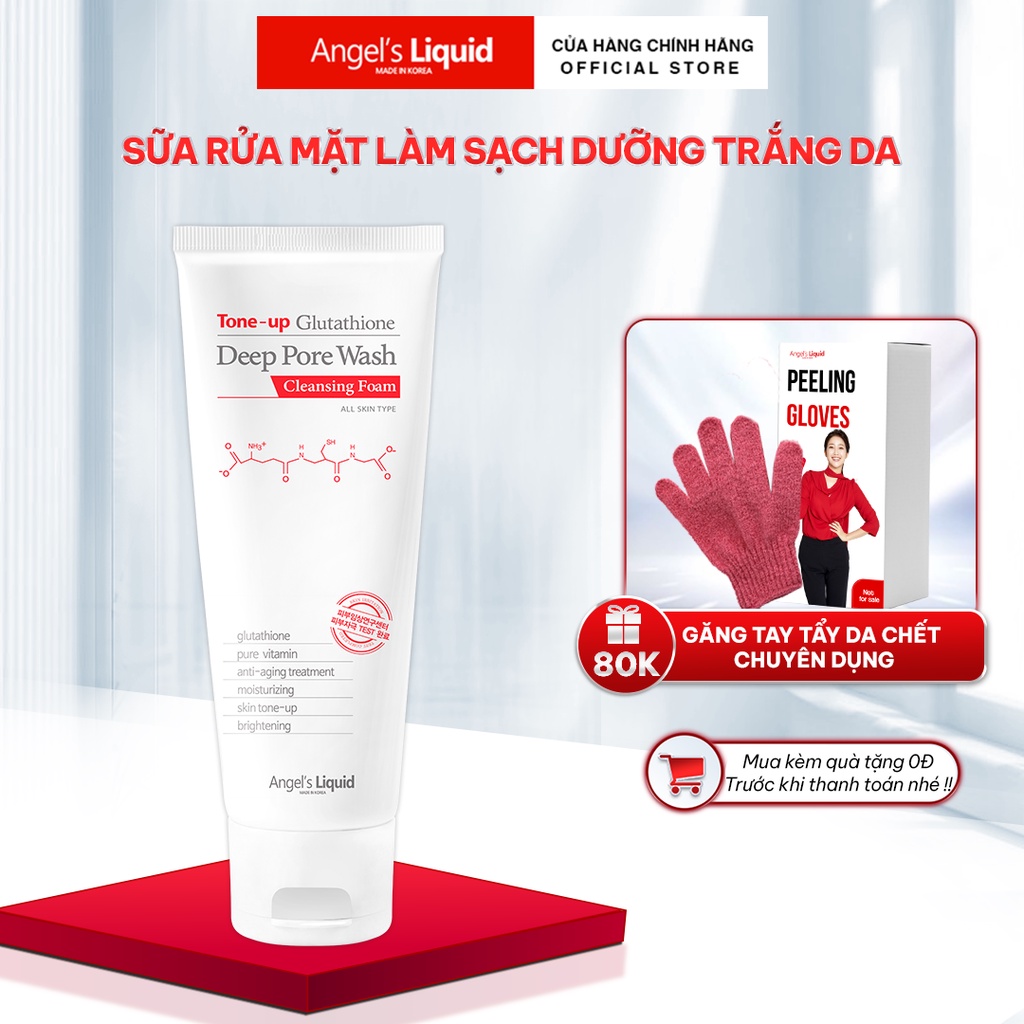Sữa rửa mặt làm sạch, dưỡng trắng Angel's Liquid Tone-up Glutathione Deep Pore Wash Cleansing Foam 120g