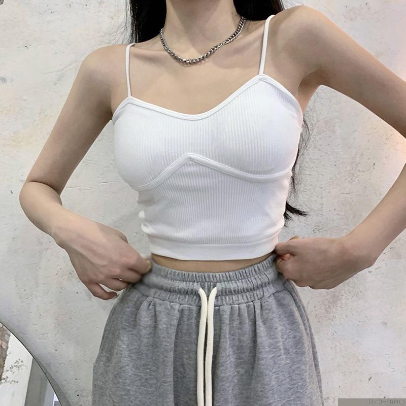 Áo tank top hai dây có mút lót ngực màu sắc đơn giản cho nữ