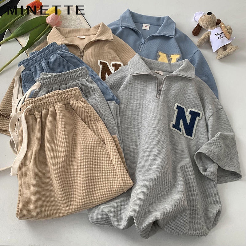 Bộ Đồ Thể Thao Hai Món Áo Sơ Mi Ngắn Tay Cổ Bẻ + Quần Short Thời Trang Mùa Hè Mỹ Cho Nữ