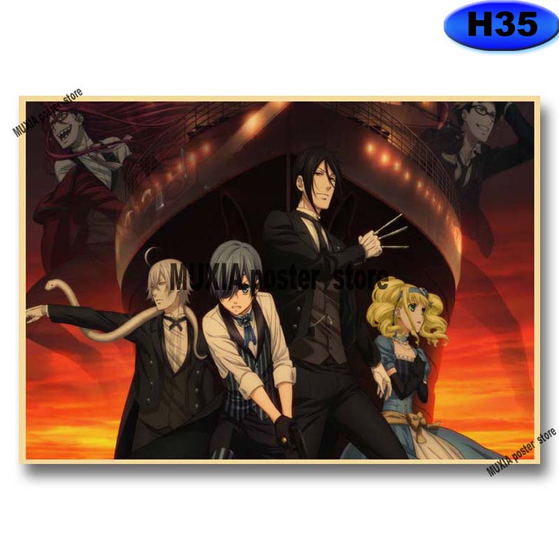 Poster Giấy kraft 42x30cm In Hình anime black butler Trang Trí Nội Thất