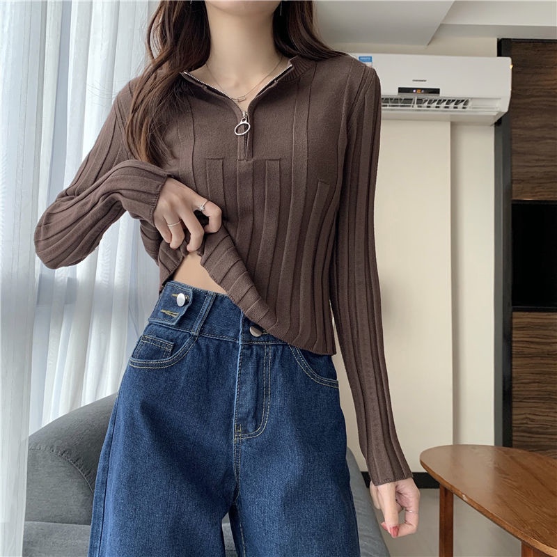 Áo sweater IELGY dệt kim cổ chữ V dáng ôm màu sắc trẻ trung sành điệu