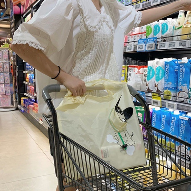 Túi tote Mua Sắm Bằng polyester Sức Chứa Lớn In Họa Tiết Hoạt Hình Chó Con Thân Thiện Với Môi Trường