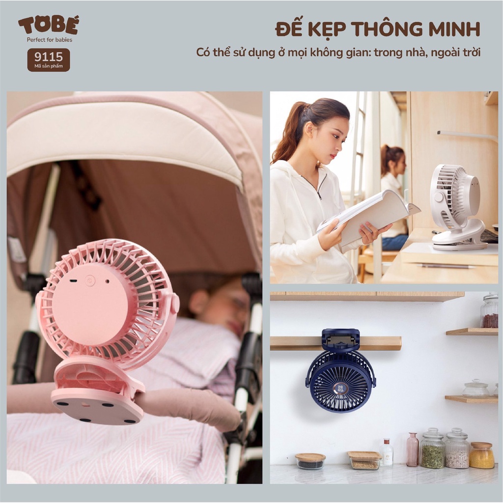 Quạt Tích Điện Mini TOBÉ Thiết Kế Nhỏ Gọn, Thông Minh Là Giải Pháp Chống Nóng Tối Ưu Cho Trẻ Em, Học Sinh, Sinh Viên 4W