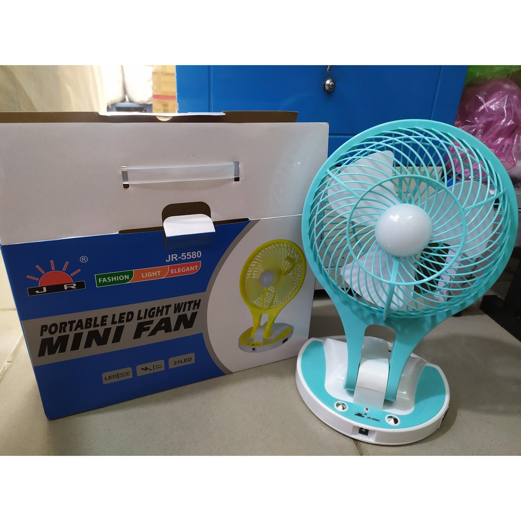Quạt sạc JR 5580 đứng để bàn có đèn LED gấp khúc ⚠ không vừa sạc vừa xài ⚠