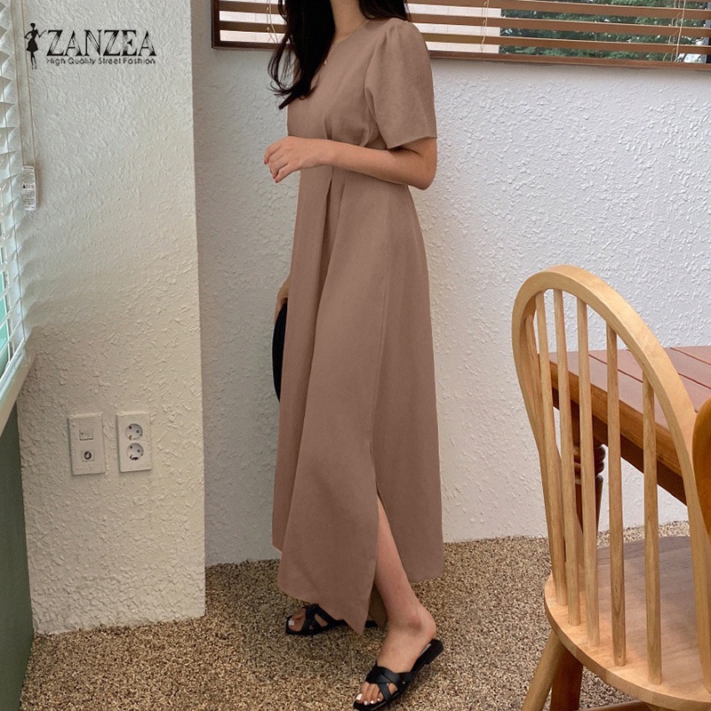 Đầm Chữ A Tay Ngắn Cổ Tròn Màu Trơn Phong Cách Hàn Quốc Thời Trang Cho Nữ