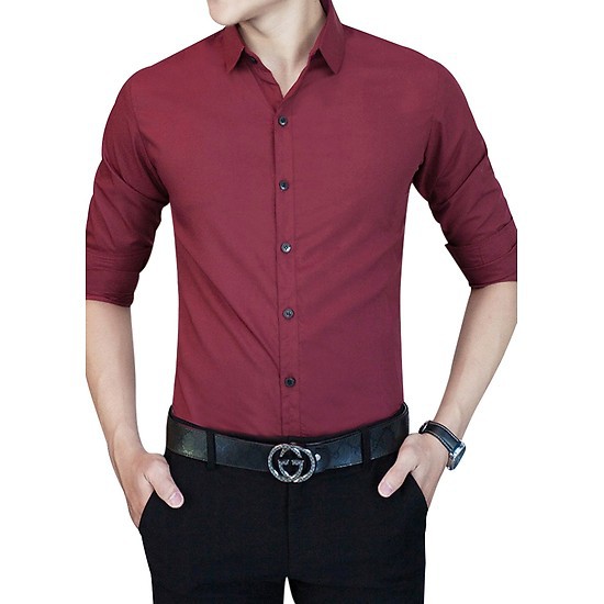 Áo Sơ mi nam dài tay Đỏ Đô Lụ không nhăn, Sơ mi nam trơn giá rẻ
