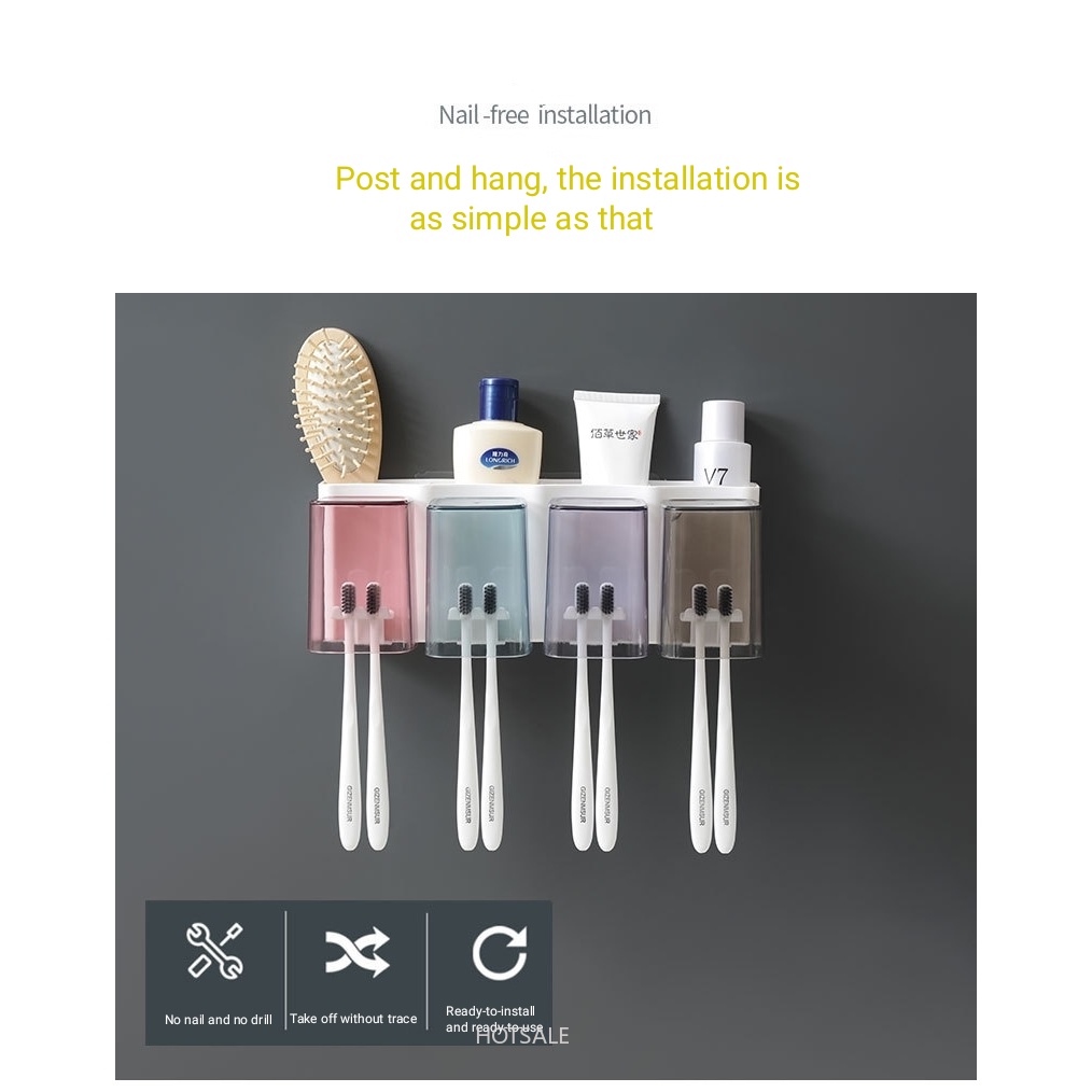 Set 1/2/3/4 giá đỡ bàn chải đánh răng gắn tường không cần khoan