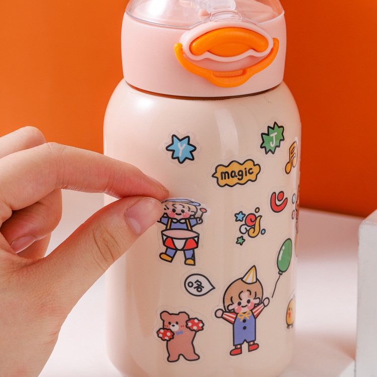 Bình giữ nhiệt inox cao cấp dung tích 400ml hình vịt dễ thương có ống hút và sticker (BV04)
