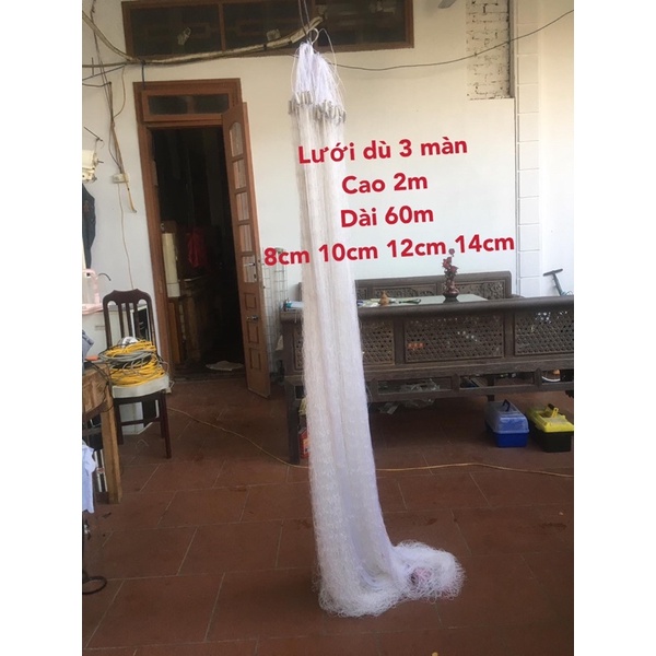 Lưới Dù 3 Màn Cao 2m Dài 60m 8,10,12,16cm Lưới Chìm