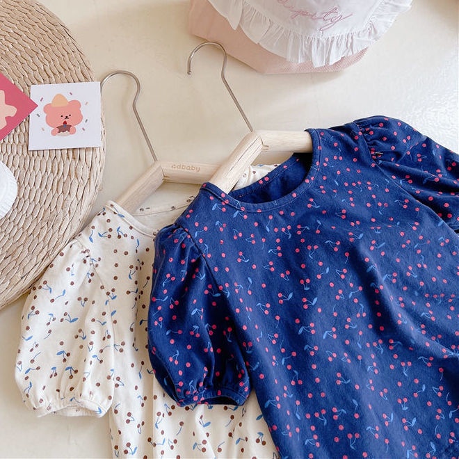 Hàng Mới Về Áo Thun Cotton Tay Phồng Ngắn In Họa Tiết Hoa Anh Đào Phong Cách Nhật Hàn Thời Trang Mùa Hè Cho Bé Gái 2022