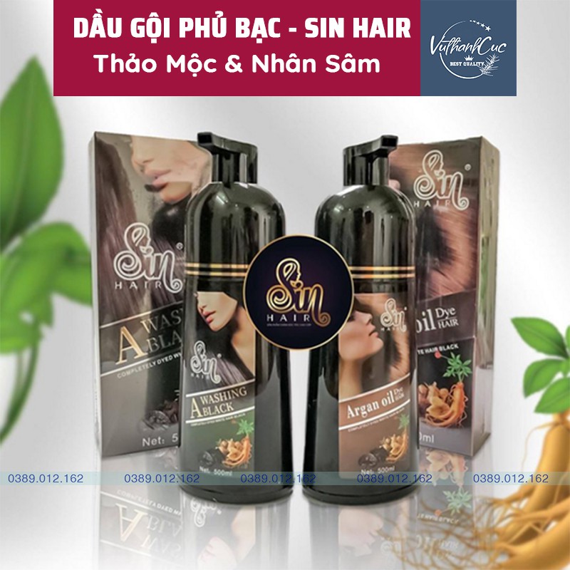 [CHÍNH HÃNG] Dầu Gội Phủ Bạc Sin Hair - Đen Tóc, Nâu Tóc Từ Lần Gội Đầu Tiên, Lên Màu Nhanh Chóng, Lâu Phai Màu.