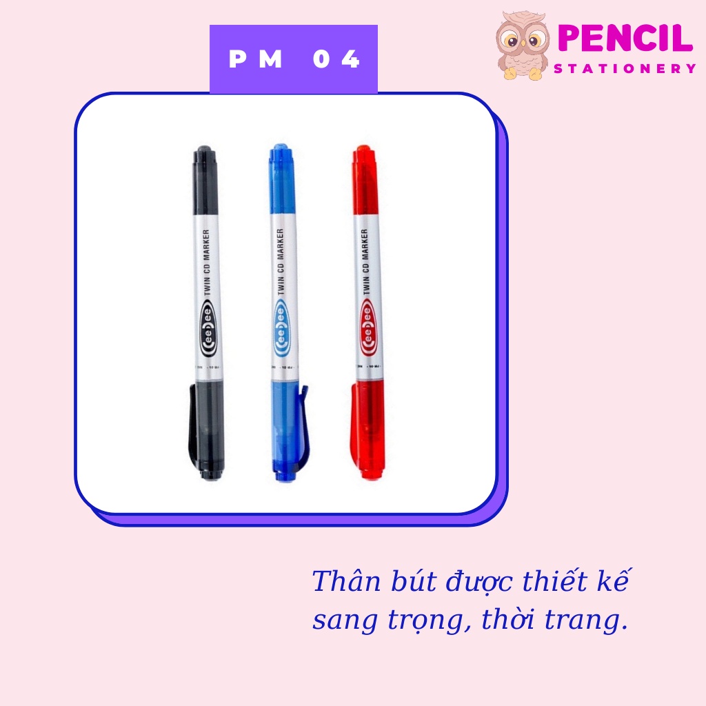Bút Lông Dầu Thiên Long PM-04 PM-09 0.8mm 1mm, Bút Dạ Kính 2 Đầu Nhiều Màu Đen Xanh Đỏ Cho Văn Phòng