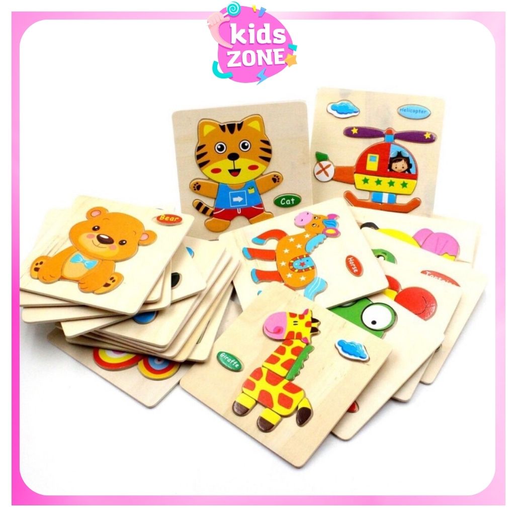 Tranh ghép hình gỗ 3d hình các con vật ngộ nghĩnh giáo dục trẻ nhận biết động vật Đồ chơi giáo dục KIDS ZONE