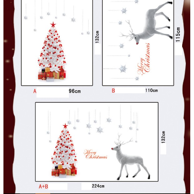Decal trang trí tường Noel - Nai và Cây Thông trắng 3D tinh tế 02