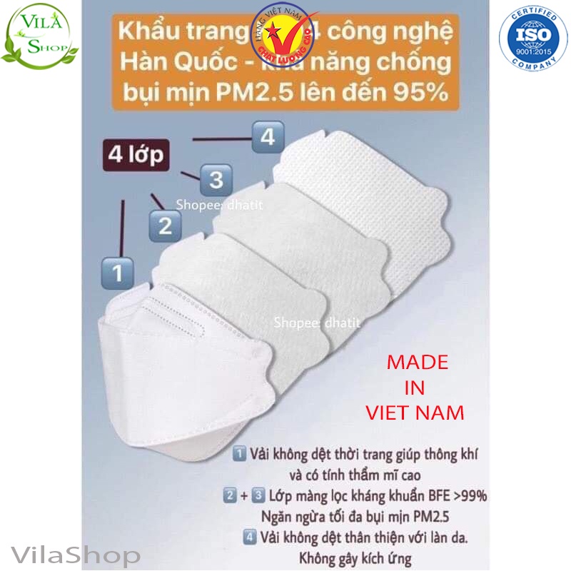 [Combo 50 Chiếc] Khẩu Trang Y Tế, Khẩu Trang 4D KF94 MASK Công Nghệ Hàn Quốc, 4 Lớp Kháng Khuẩn BFE Lọc Sạch PM 0.25