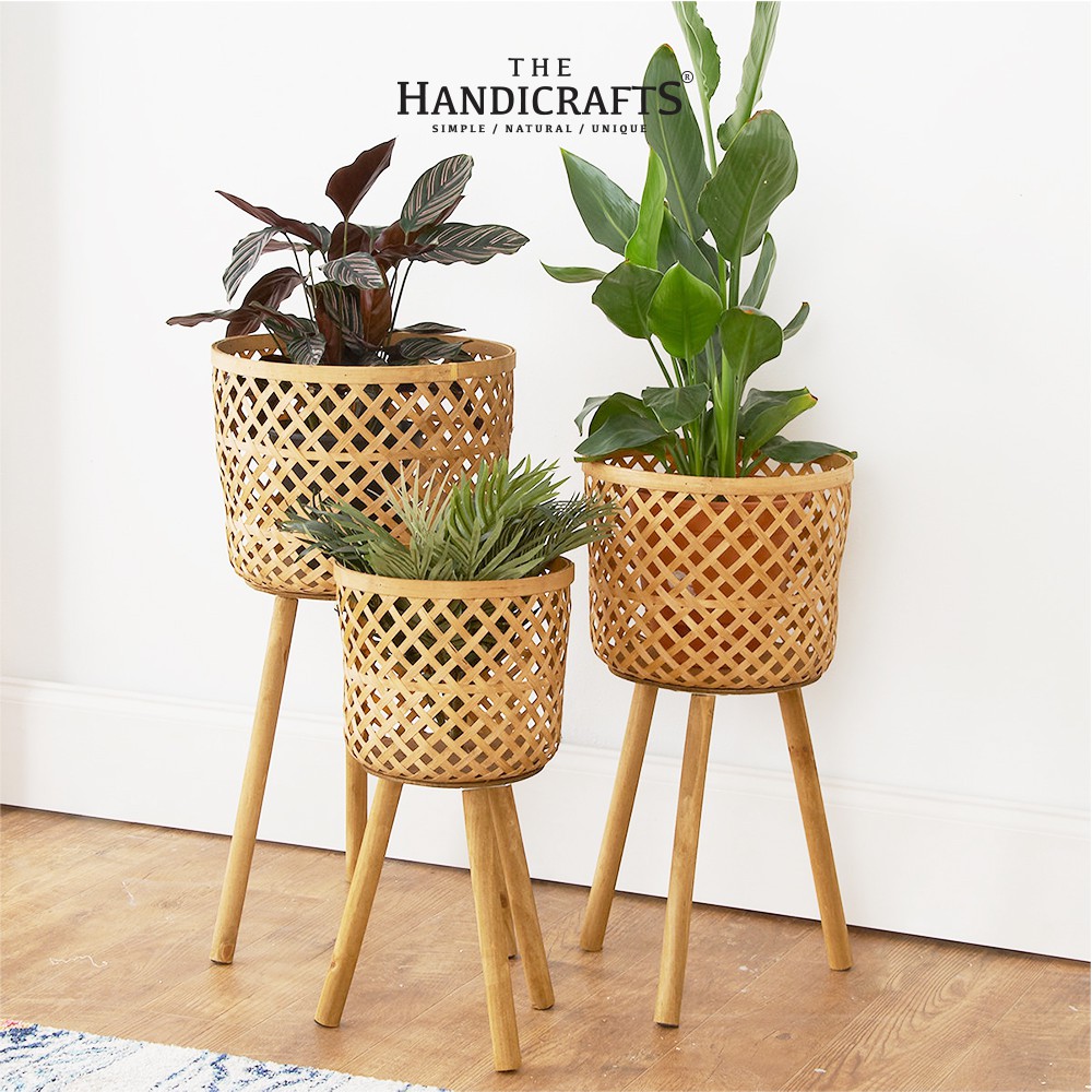 Giỏ tre trồng cây bằng tre tự nhiên, 3 Size (Floor 3 Piece Wicker Basket Set) |The handicrafts