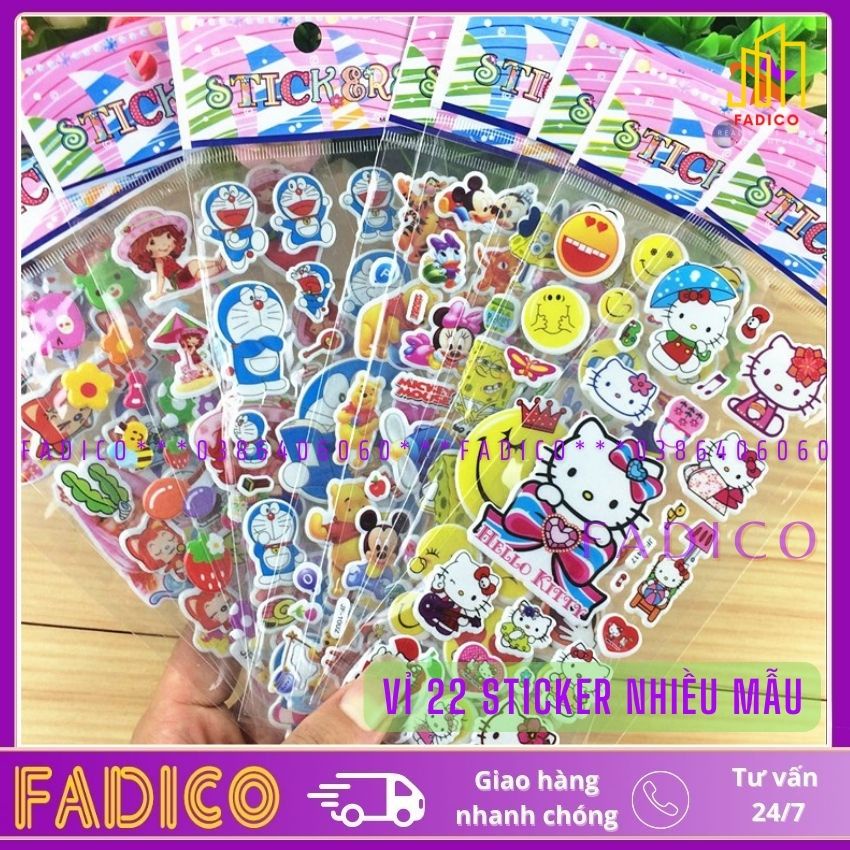 [HCM]Vỉ 22 Sticker hoạt hình nhiều mẫu,sticker dán trang trí,sticker dán sổ nhiều hình-fadico