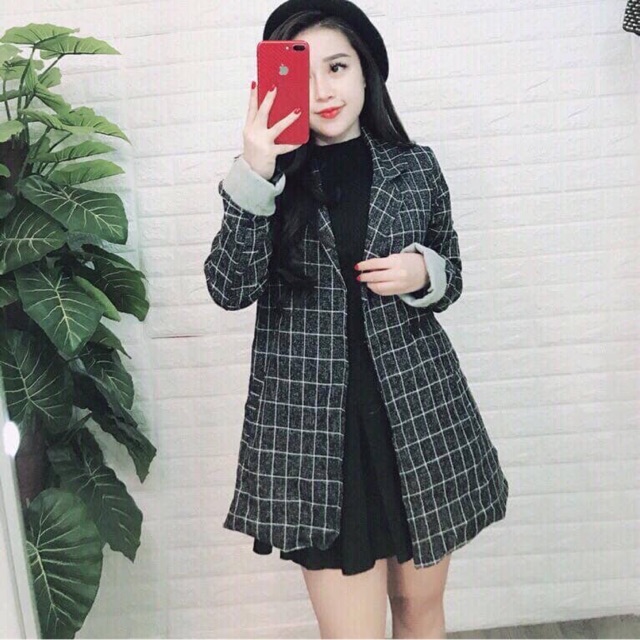 Áo khoác nữ phong cách Hàn/ áo dạ nữ: áo khoác nữ kẻ