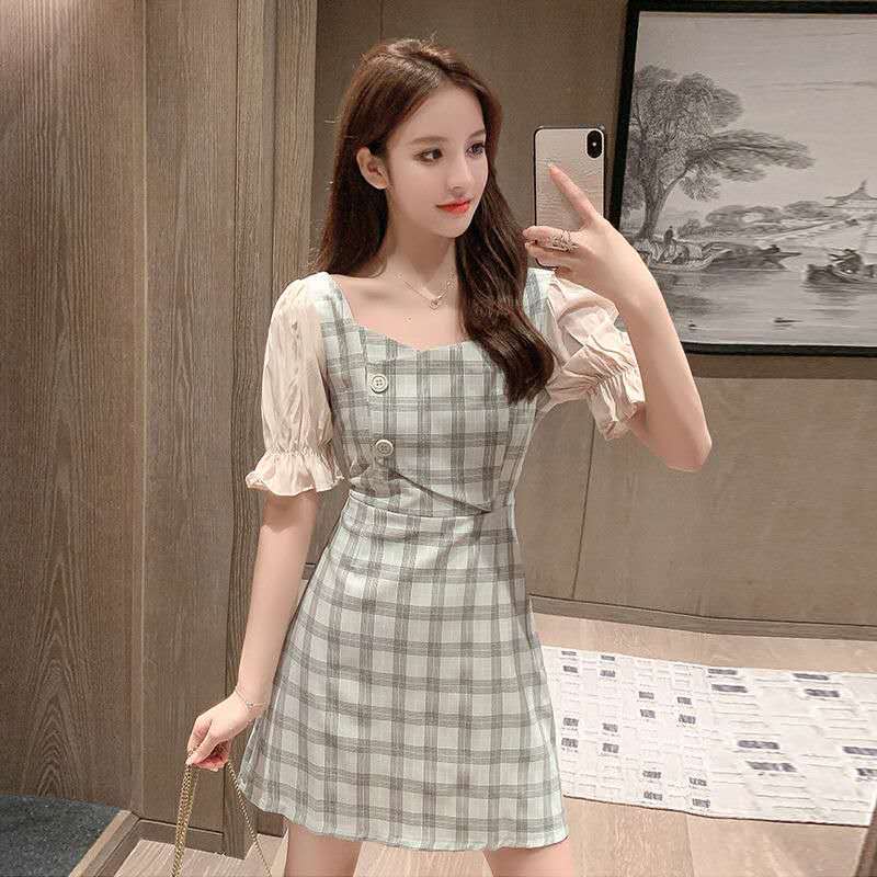 Đầm chiffon Tay Ngắn Họa Tiết Kẻ Ô Phong Cách Hàn Quốc Cổ Điển Dành Cho Nữ đầm nữ JL-LYQ-16