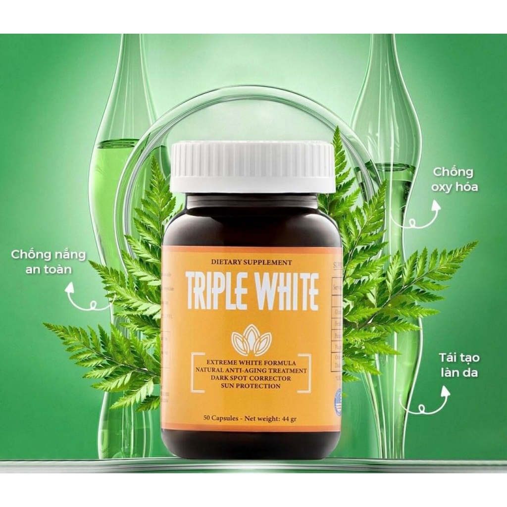 Viên uống trắng da và chống nắng TRIPLE WHITE 50 viên của Mỹ bản nâng cấp Miracle uống trắng da.