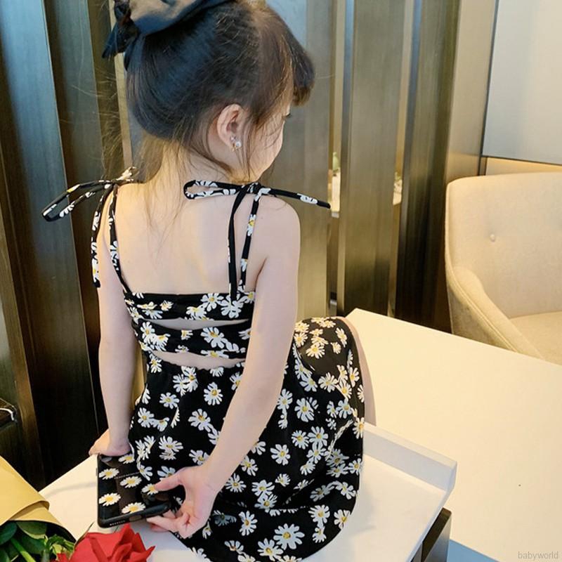 Đầm hai dây in hình hoa phong cách Nhật Bản thời trang cho bé gái