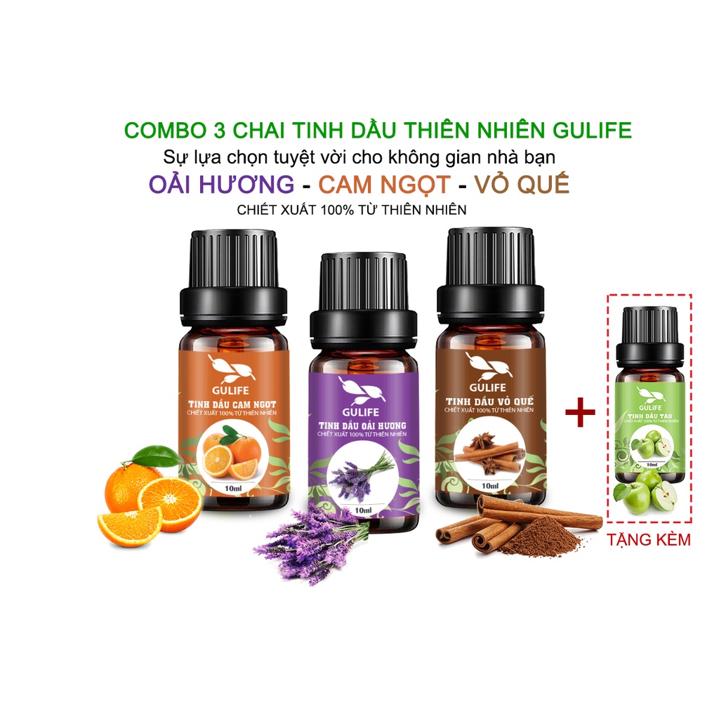 Combo 3 Lọ Tinh Dầu Chiết Xuất Từ Thiên Nhiên GULIFE - Giảm Căng Thằng, Thơm Phòng &amp; Thư Giãn